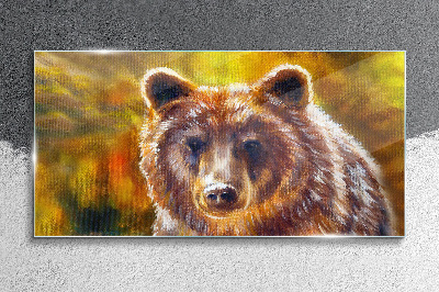 Glasbild Gesicht eines Bären in goldenen Tönen