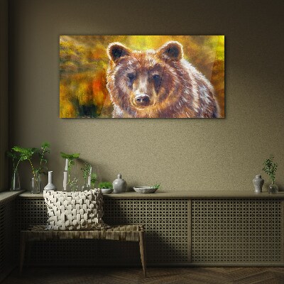Glasbild Gesicht eines Bären in goldenen Tönen