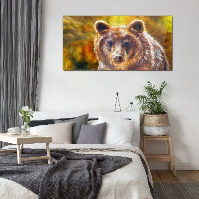 Glasbild Gesicht eines Bären in goldenen Tönen