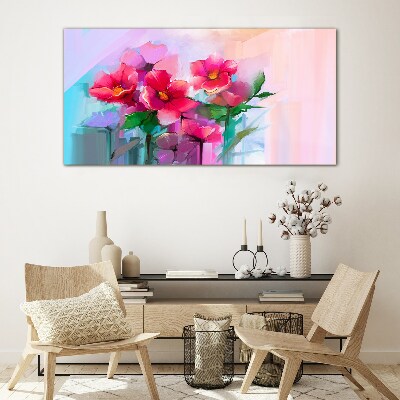 Glasbild Blumentanz in Pastellfarben