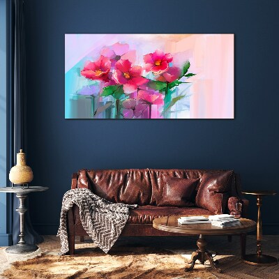 Glasbild Blumentanz in Pastellfarben