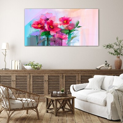 Glasbild Blumentanz in Pastellfarben