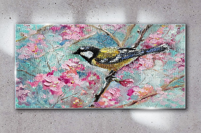 Foto auf glas Frühlingsvogel singt auf einem Ast