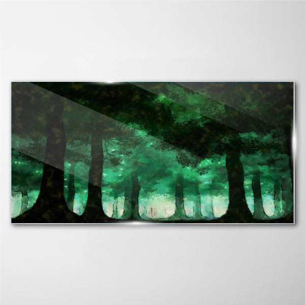 Glasbild Grüner Wald im nebligen Licht