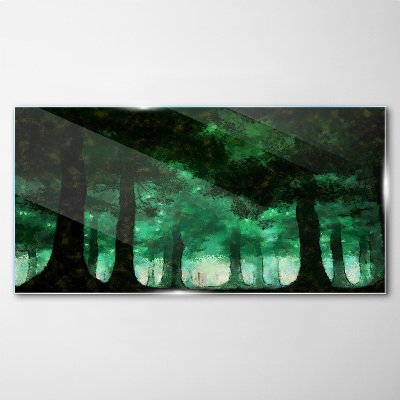 Glasbild Grüner Wald im nebligen Licht