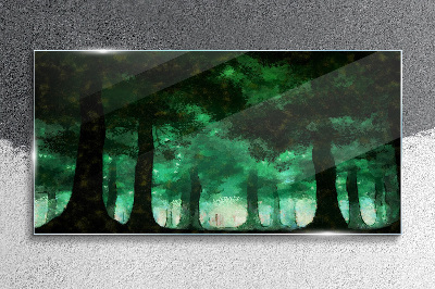 Glasbild Grüner Wald im nebligen Licht