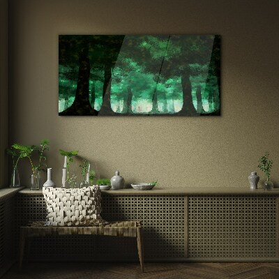 Glasbild Grüner Wald im nebligen Licht