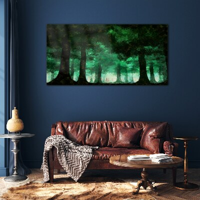 Glasbild Grüner Wald im nebligen Licht