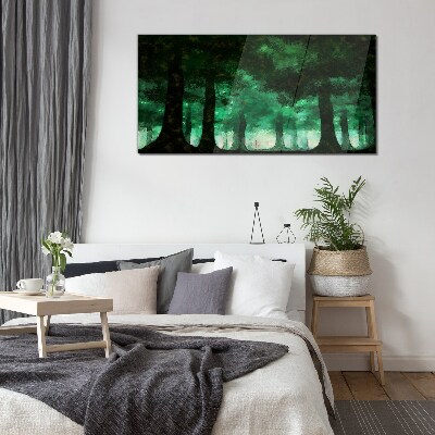 Glasbild Grüner Wald im nebligen Licht