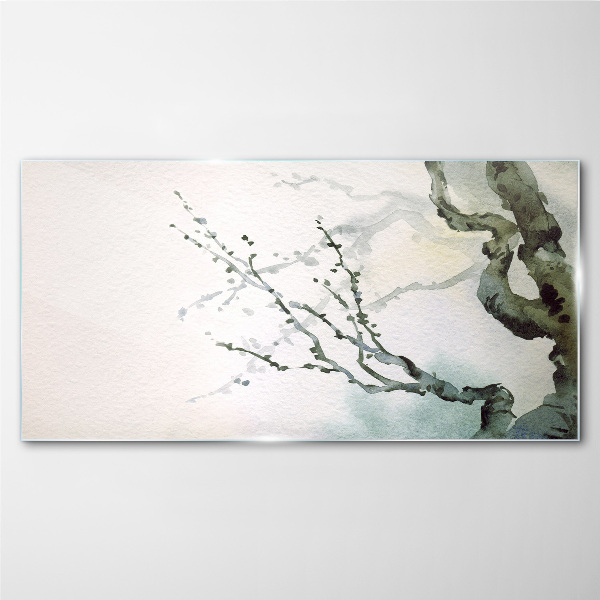 Glasbild Zarte Zweige in Aquarell