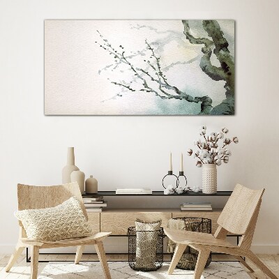 Glasbild Zarte Zweige in Aquarell