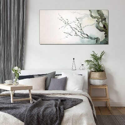 Glasbild Zarte Zweige in Aquarell