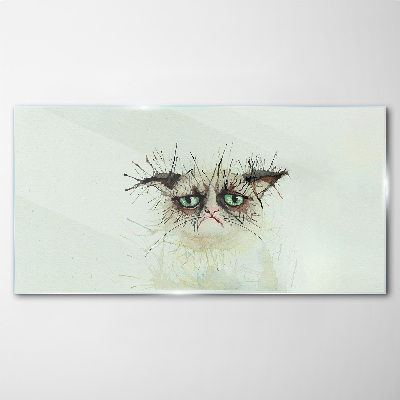 Glasbild Traurige Katze mit grünen Augen