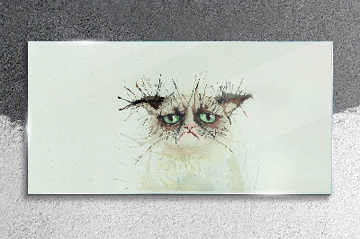 Glasbild Traurige Katze mit grünen Augen