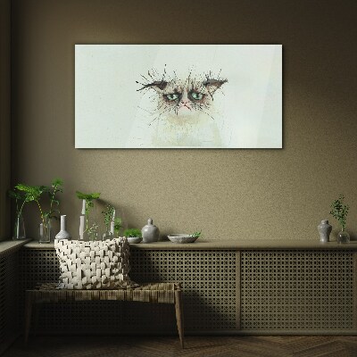 Glasbild Traurige Katze mit grünen Augen