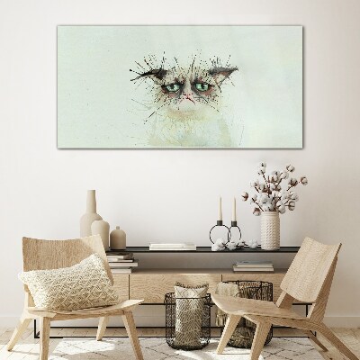 Glasbild Traurige Katze mit grünen Augen