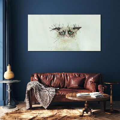 Glasbild Traurige Katze mit grünen Augen