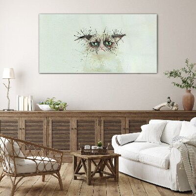 Glasbild Traurige Katze mit grünen Augen