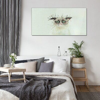 Glasbild Traurige Katze mit grünen Augen