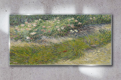 Glas bild Blumen im Gras