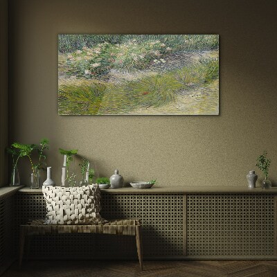 Glas bild Blumen im Gras