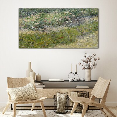Glas bild Blumen im Gras