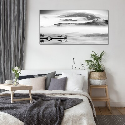 Glasbild Nebliges Bergpanorama