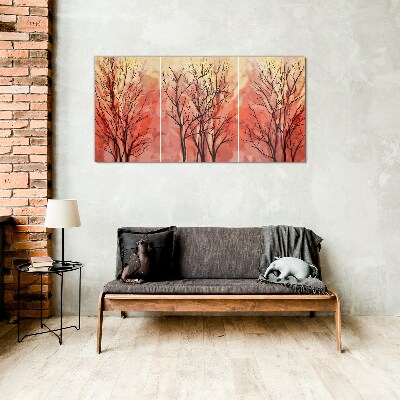 Glasbild Herbstbäume in Pastellfarben