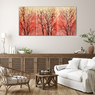 Glasbild Herbstbäume in Pastellfarben