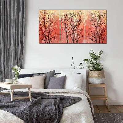Glasbild Herbstbäume in Pastellfarben