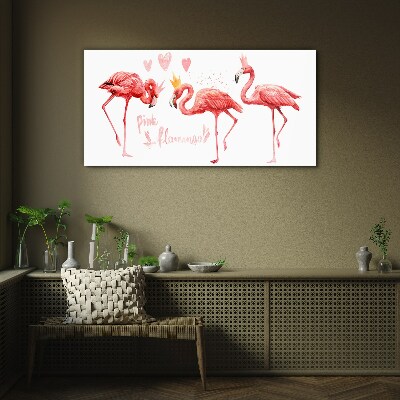 Bild auf glas Rosa Flamingos mit Kronen