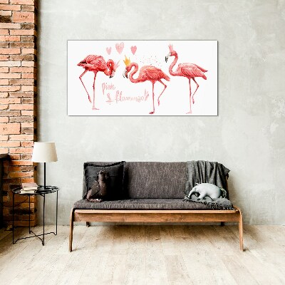 Bild auf glas Rosa Flamingos mit Kronen