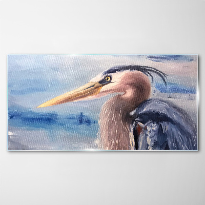 Glasbild Porträt eines Reihers am Wasser