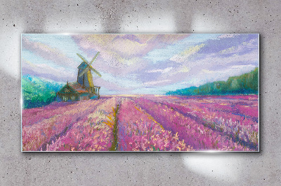 Foto auf glas Wiesenmühle bewölkt den Himmel