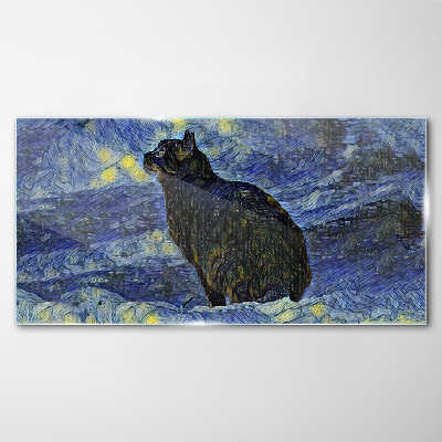 Glasbild Katze im Nachthimmel