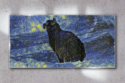 Glasbild Katze im Nachthimmel