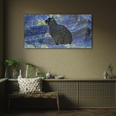 Glasbild Katze im Nachthimmel