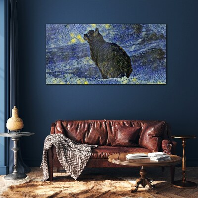 Glasbild Katze im Nachthimmel