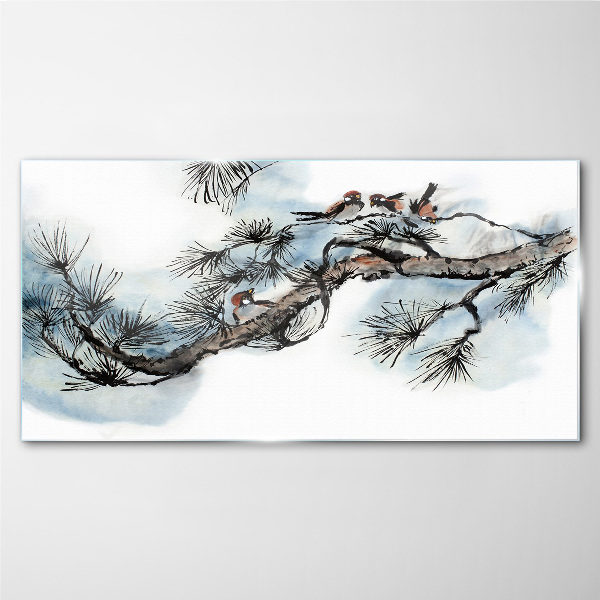 Glasbild Friedlicher Zweig mit Vögeln