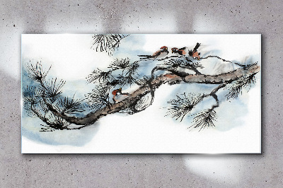 Glasbild Friedlicher Zweig mit Vögeln