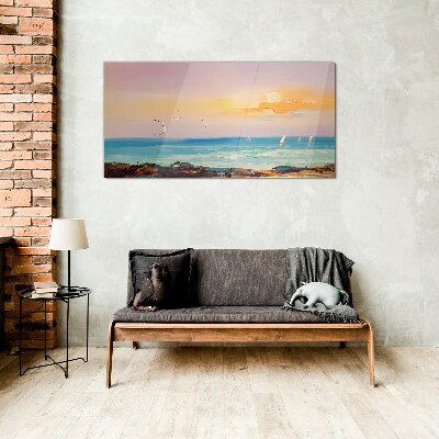 Glasbild Ein friedlicher Sonnenuntergang über dem Meer