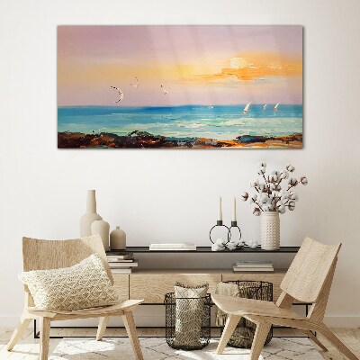 Glasbild Ein friedlicher Sonnenuntergang über dem Meer