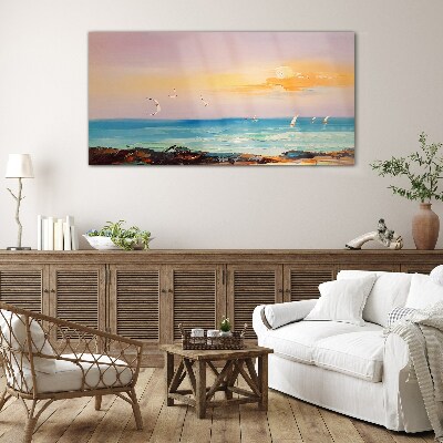Glasbild Ein friedlicher Sonnenuntergang über dem Meer