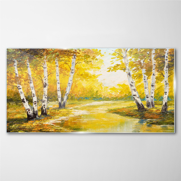 Glasbild Goldener Herbst zwischen den Birken