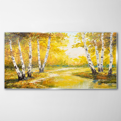 Glasbild Goldener Herbst zwischen den Birken