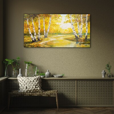 Glasbild Goldener Herbst zwischen den Birken