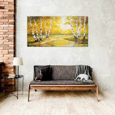 Glasbild Goldener Herbst zwischen den Birken
