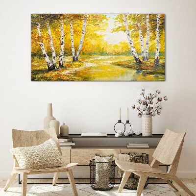 Glasbild Goldener Herbst zwischen den Birken