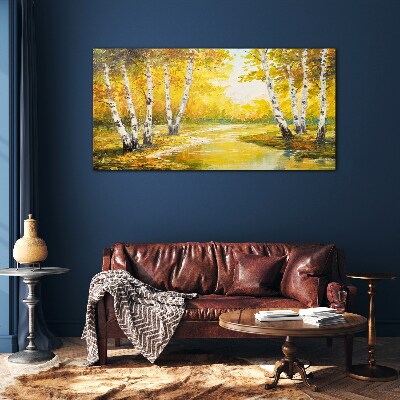 Glasbild Goldener Herbst zwischen den Birken