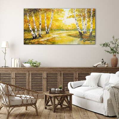 Glasbild Goldener Herbst zwischen den Birken